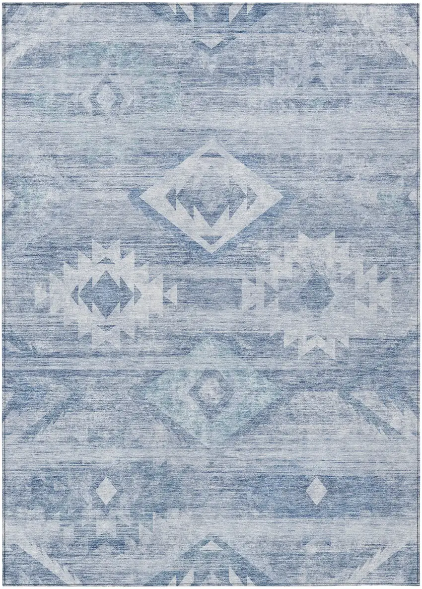 Denim Blue And Sky Blue Southwestern Washable Indoor Outdoor Area Rug Photo 2