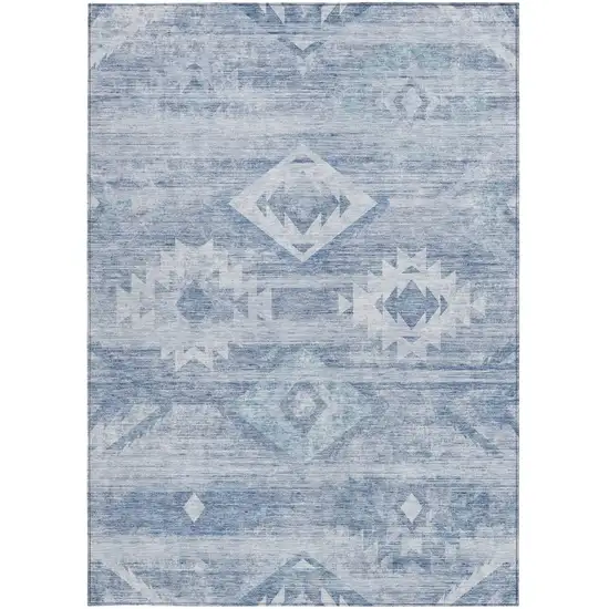 Denim Blue And Sky Blue Southwestern Washable Indoor Outdoor Area Rug Photo 6