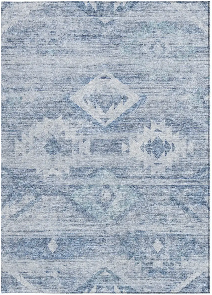 Denim Blue And Sky Blue Southwestern Washable Indoor Outdoor Area Rug Photo 6