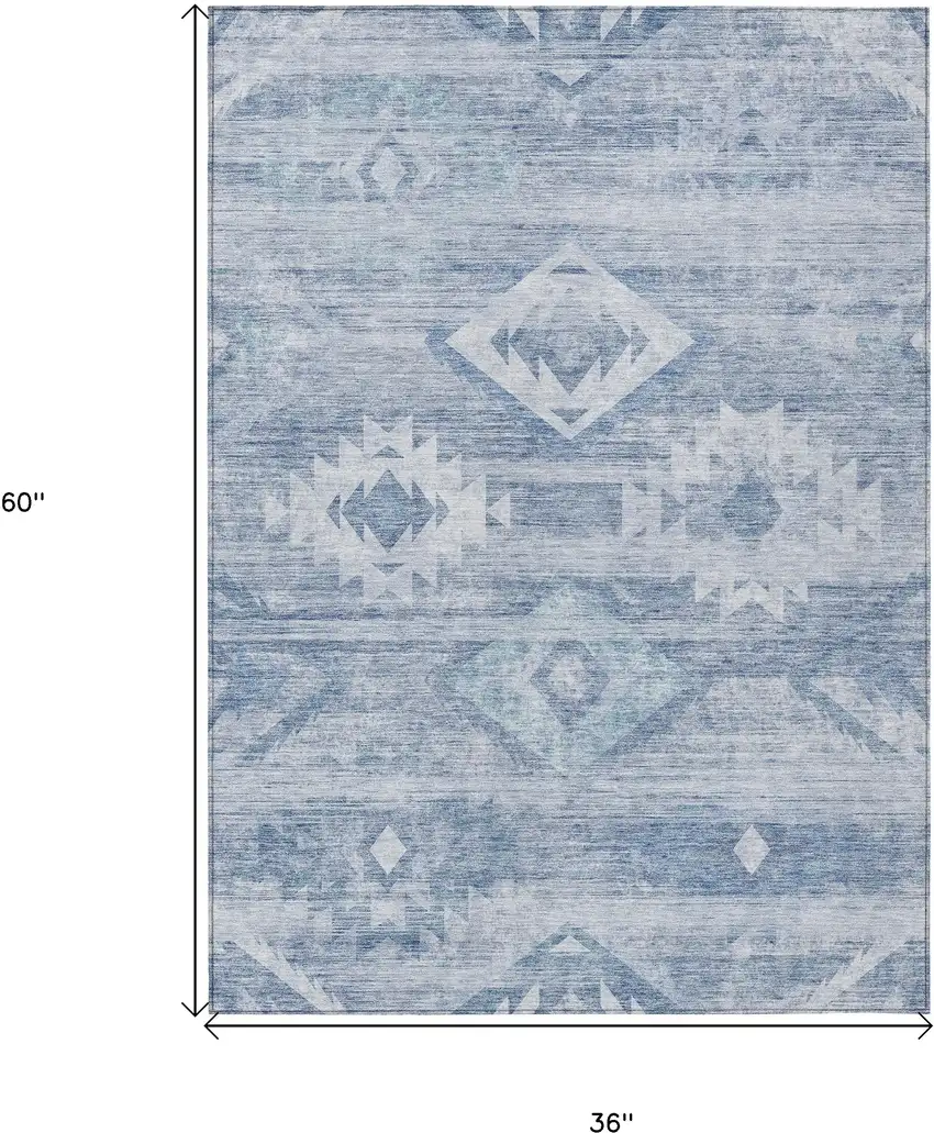 Denim Blue And Sky Blue Southwestern Washable Indoor Outdoor Area Rug Photo 3