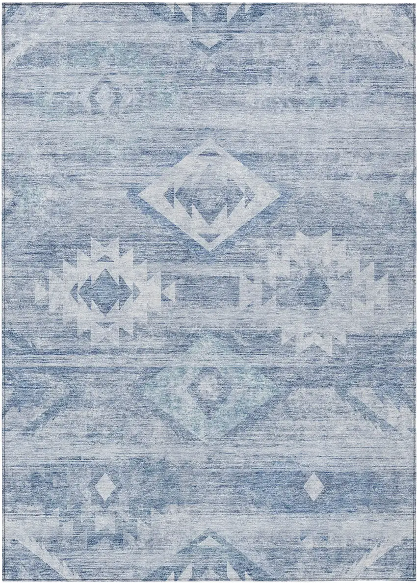 Denim Blue And Sky Blue Southwestern Washable Indoor Outdoor Area Rug Photo 2