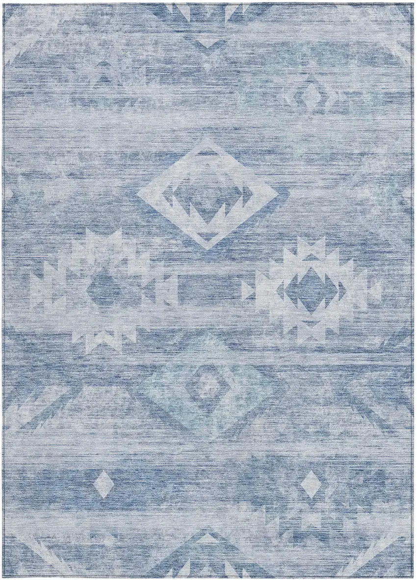 Denim Blue And Sky Blue Southwestern Washable Indoor Outdoor Area Rug Photo 6