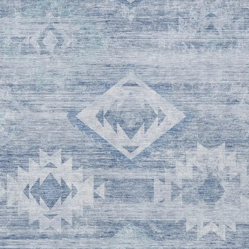 Denim Blue And Sky Blue Southwestern Washable Indoor Outdoor Area Rug Photo 6