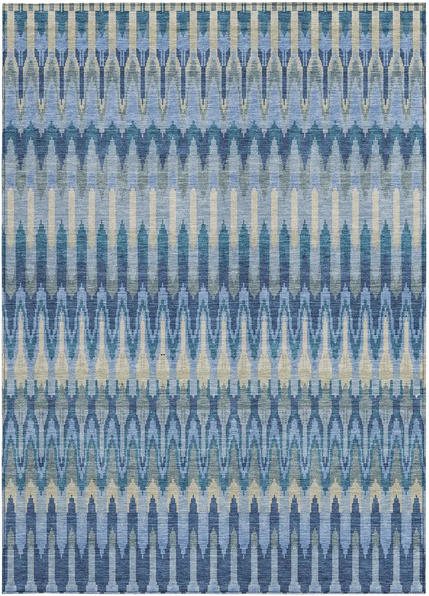 Denim Blue And Sky Blue Southwestern Washable Indoor Outdoor Area Rug Photo 8