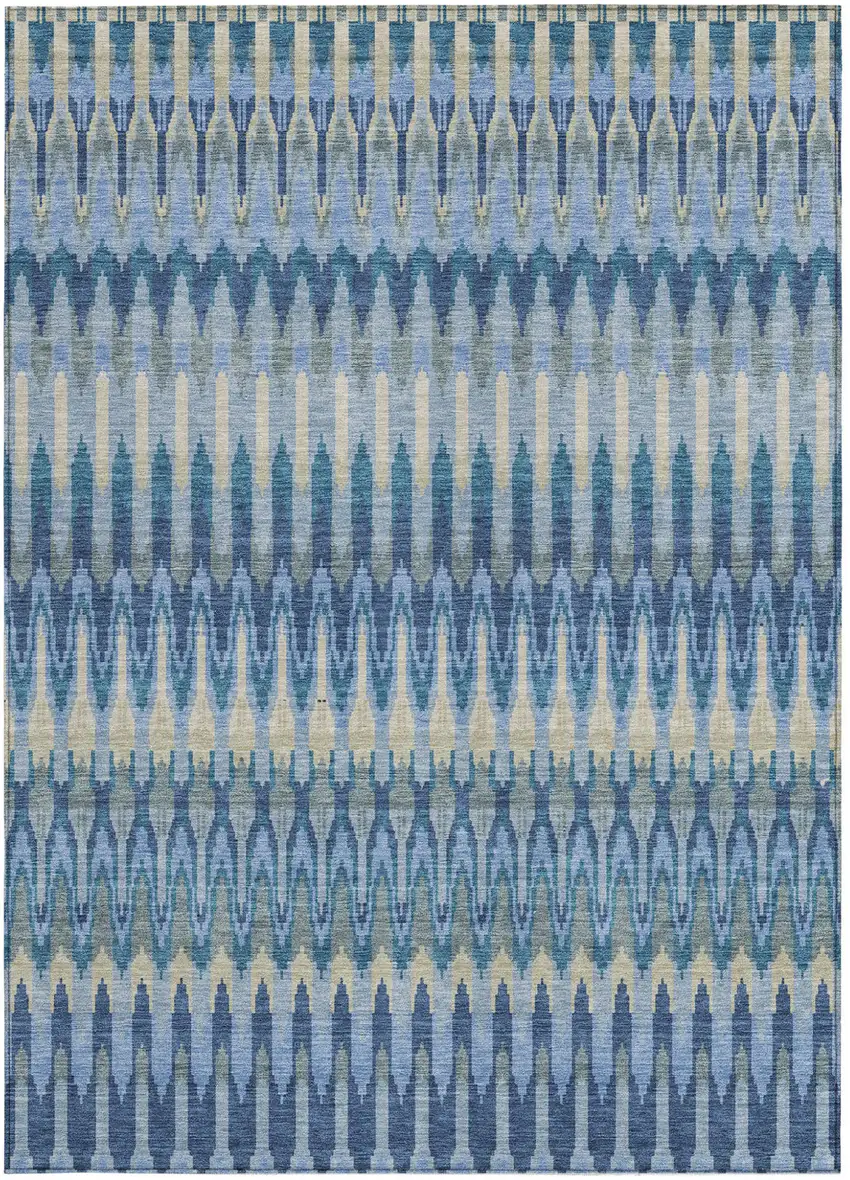 Denim Blue And Sky Blue Southwestern Washable Indoor Outdoor Area Rug Photo 8