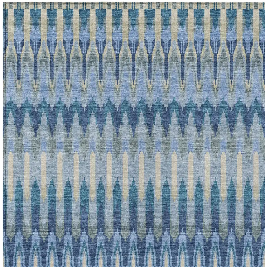 Denim Blue And Sky Blue Southwestern Washable Indoor Outdoor Area Rug Photo 7