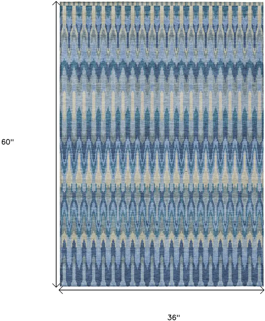 Denim Blue And Sky Blue Southwestern Washable Indoor Outdoor Area Rug Photo 3