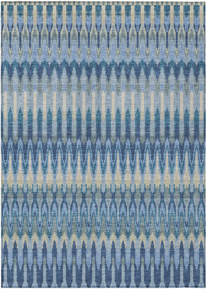 Denim Blue And Sky Blue Southwestern Washable Indoor Outdoor Area Rug Photo 2