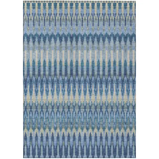Denim Blue And Sky Blue Southwestern Washable Indoor Outdoor Area Rug Photo 2