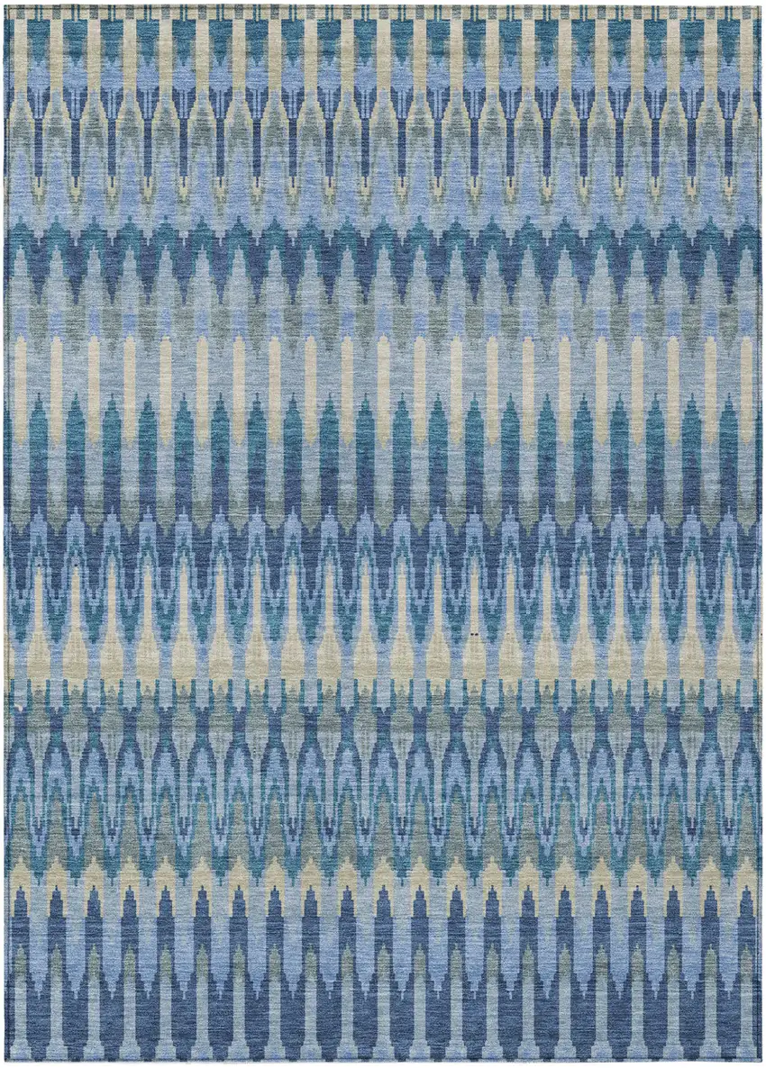 Denim Blue And Sky Blue Southwestern Washable Indoor Outdoor Area Rug Photo 2