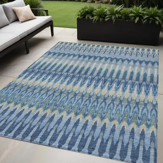 Denim Blue And Sky Blue Southwestern Washable Indoor Outdoor Area Rug Photo 1