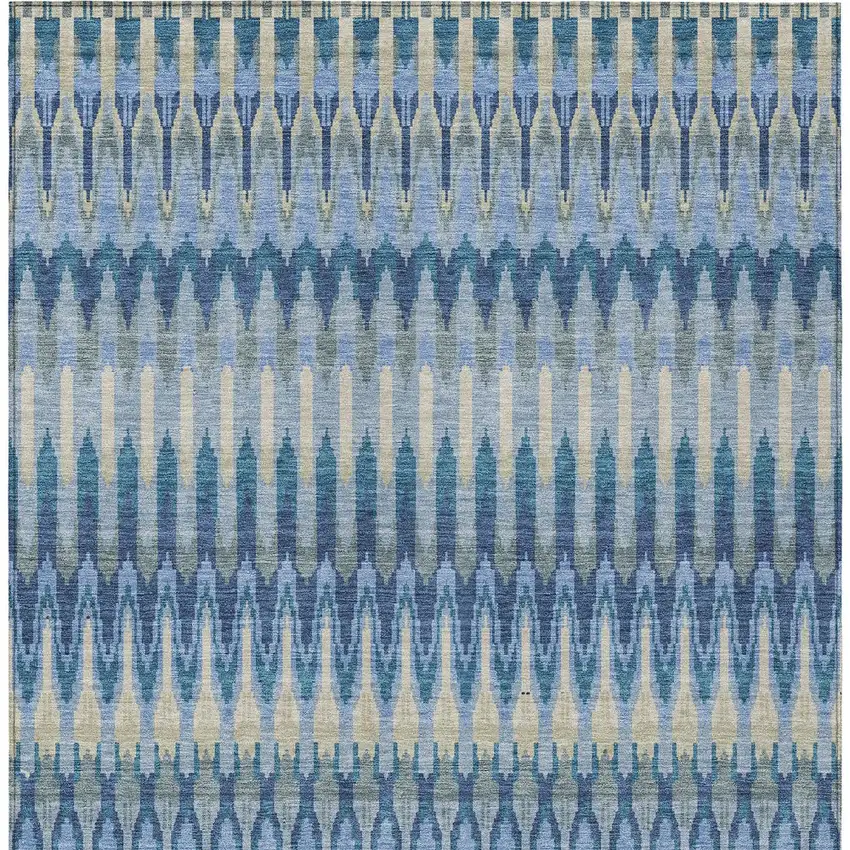 Denim Blue And Sky Blue Southwestern Washable Indoor Outdoor Area Rug Photo 8