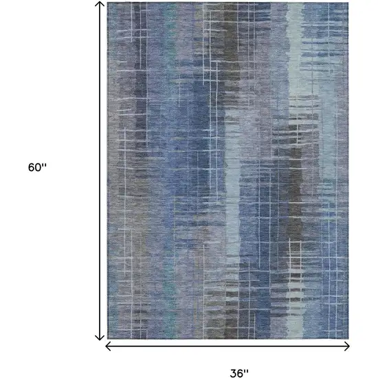 Denim Blue And Sky Blue Striped Washable Indoor Outdoor Area Rug Photo 3