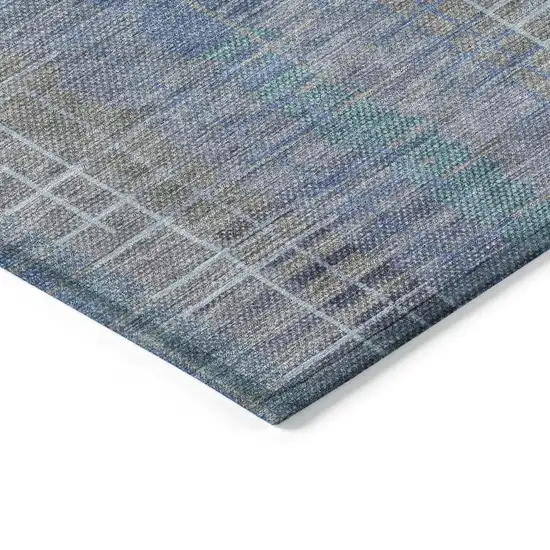 Denim Blue And Sky Blue Striped Washable Indoor Outdoor Area Rug Photo 6