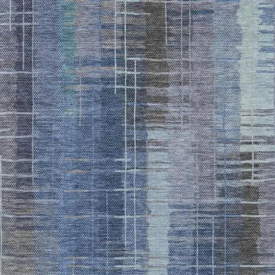 Denim Blue And Sky Blue Striped Washable Indoor Outdoor Area Rug Photo 4