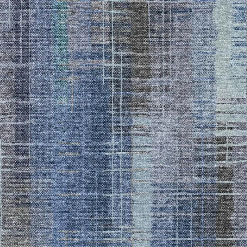 Denim Blue And Sky Blue Striped Washable Indoor Outdoor Area Rug Photo 4