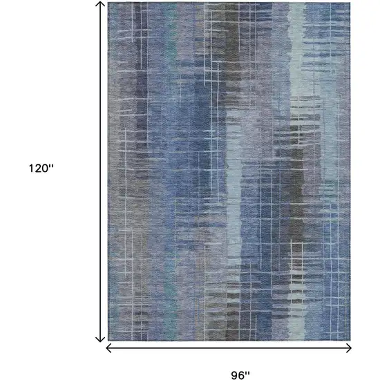 Denim Blue And Sky Blue Striped Washable Indoor Outdoor Area Rug Photo 3