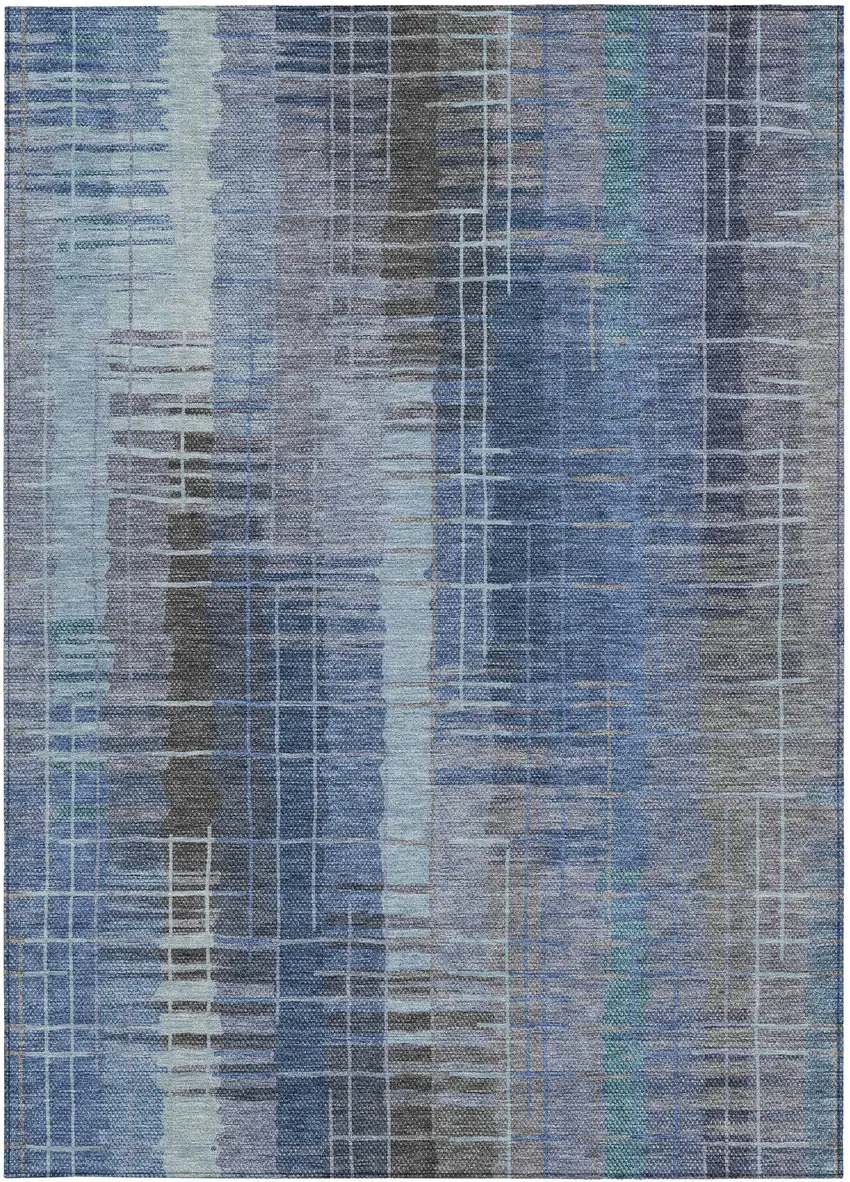 Denim Blue And Sky Blue Striped Washable Indoor Outdoor Area Rug Photo 4