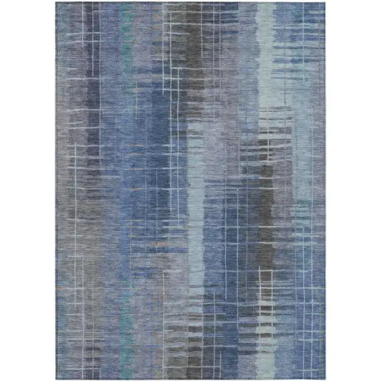 Denim Blue And Sky Blue Striped Washable Indoor Outdoor Area Rug Photo 4