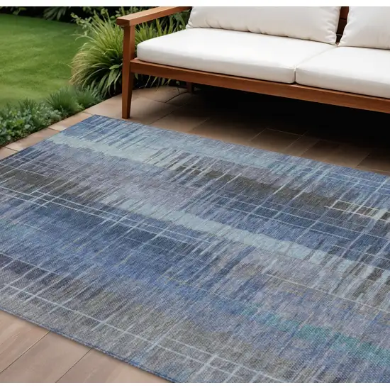 Denim Blue And Sky Blue Striped Washable Indoor Outdoor Area Rug Photo 1
