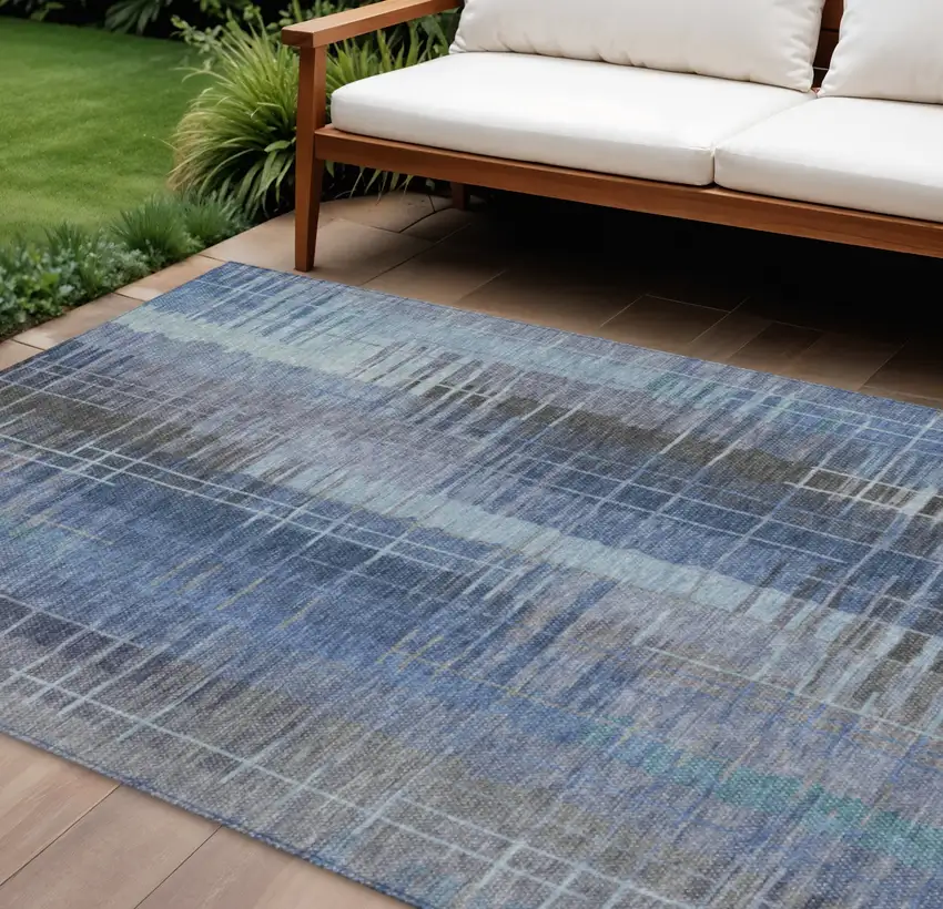 Denim Blue And Sky Blue Striped Washable Indoor Outdoor Area Rug Photo 1
