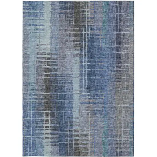 Denim Blue And Sky Blue Striped Washable Indoor Outdoor Area Rug Photo 5