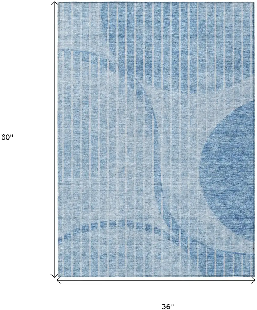 Denim Blue And Sky Blue Striped Washable Indoor Outdoor Area Rug Photo 7