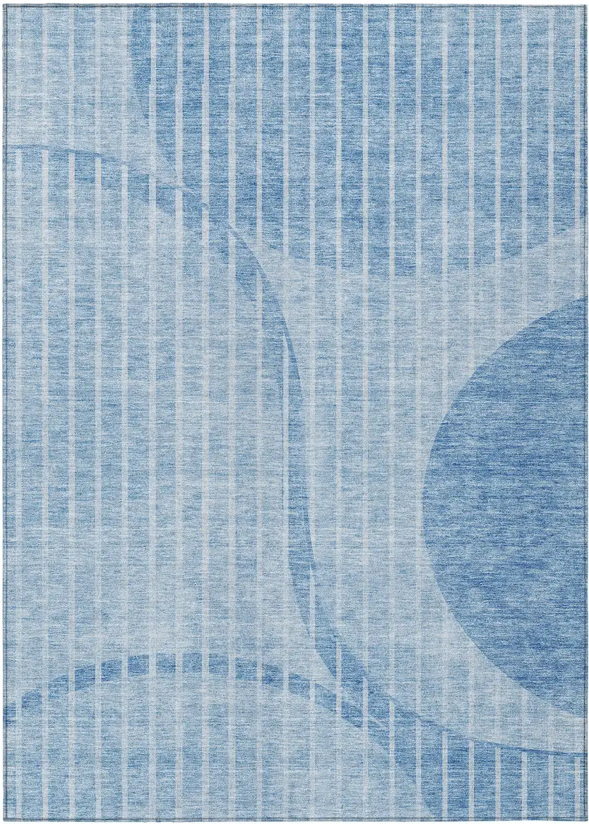 Denim Blue And Sky Blue Striped Washable Indoor Outdoor Area Rug Photo 1