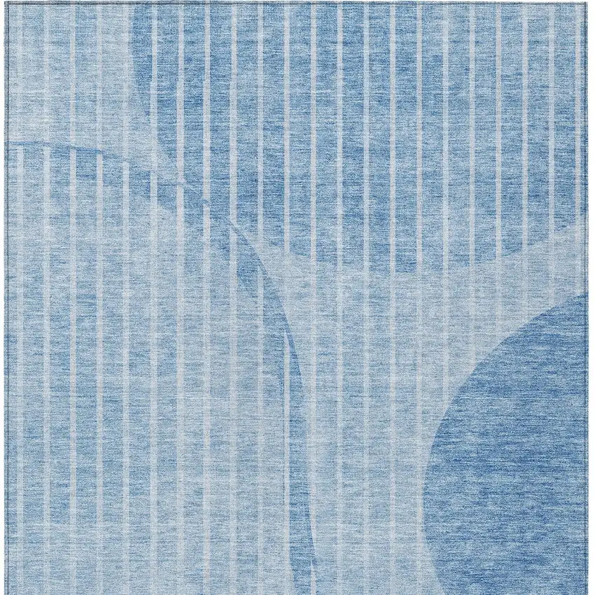 Denim Blue And Sky Blue Striped Washable Indoor Outdoor Area Rug Photo 5