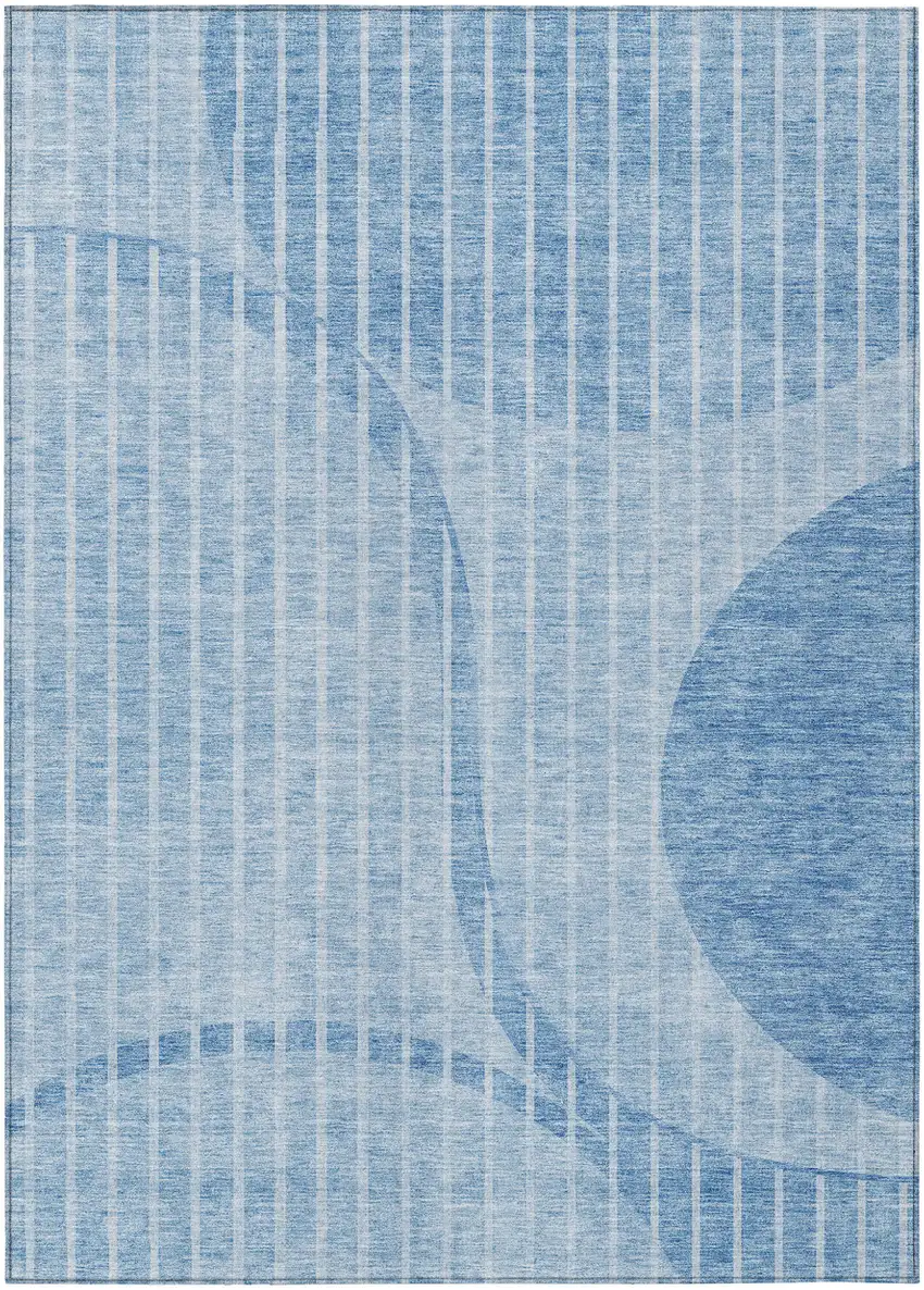 Denim Blue And Sky Blue Striped Washable Indoor Outdoor Area Rug Photo 1