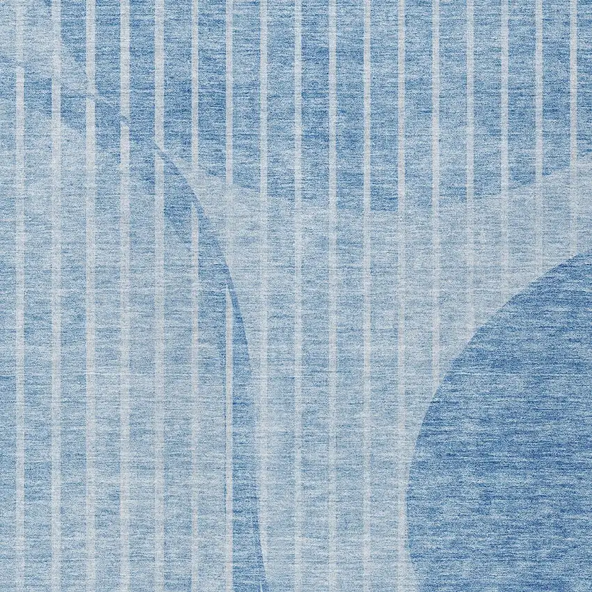 Denim Blue And Sky Blue Striped Washable Indoor Outdoor Area Rug Photo 5