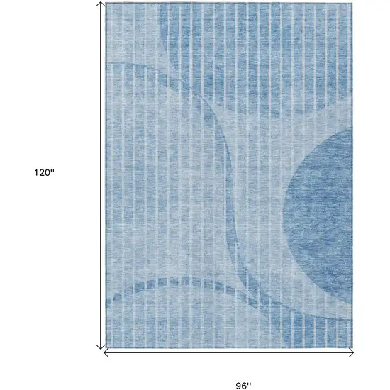 Denim Blue And Sky Blue Striped Washable Indoor Outdoor Area Rug Photo 7