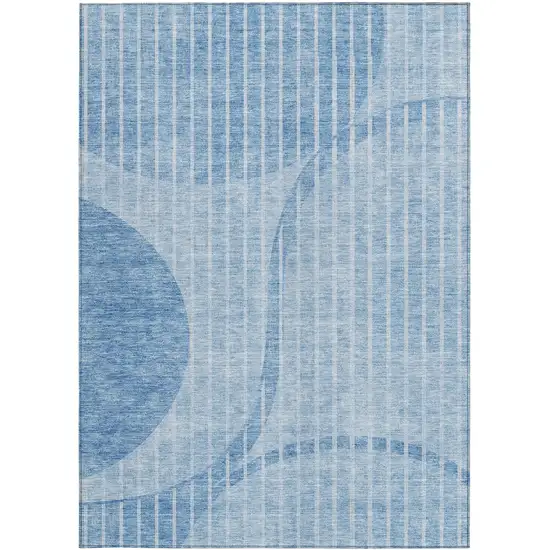 Denim Blue And Sky Blue Striped Washable Indoor Outdoor Area Rug Photo 5