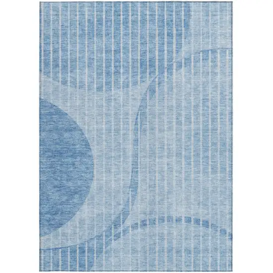 Denim Blue And Sky Blue Striped Washable Indoor Outdoor Area Rug Photo 5