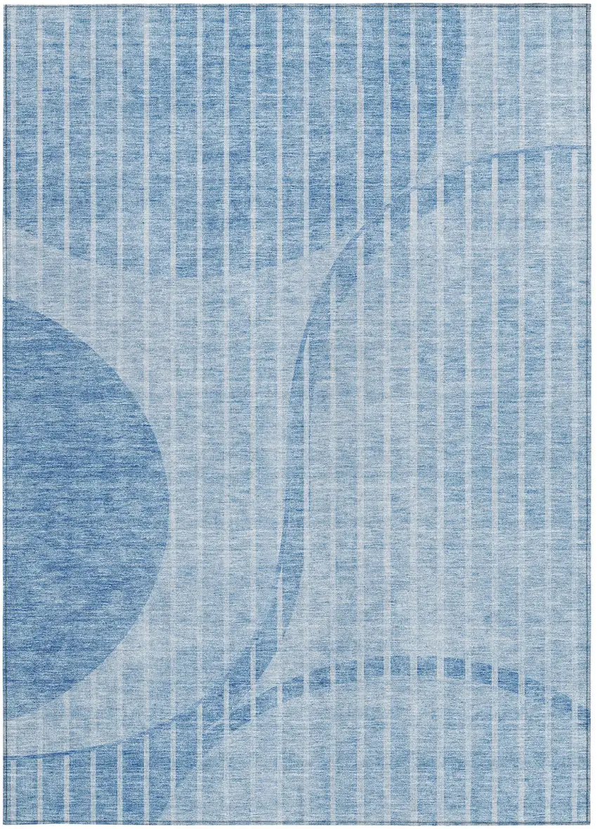 Denim Blue And Sky Blue Striped Washable Indoor Outdoor Area Rug Photo 5