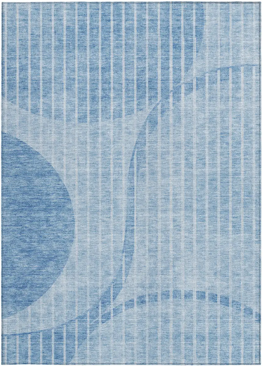 Denim Blue And Sky Blue Striped Washable Indoor Outdoor Area Rug Photo 5