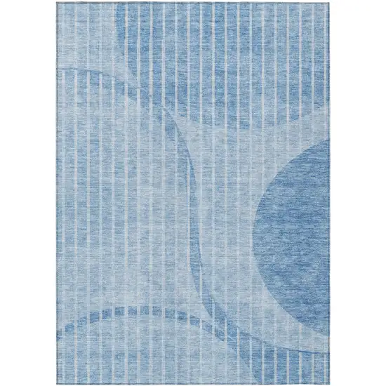 Denim Blue And Sky Blue Striped Washable Indoor Outdoor Area Rug Photo 1