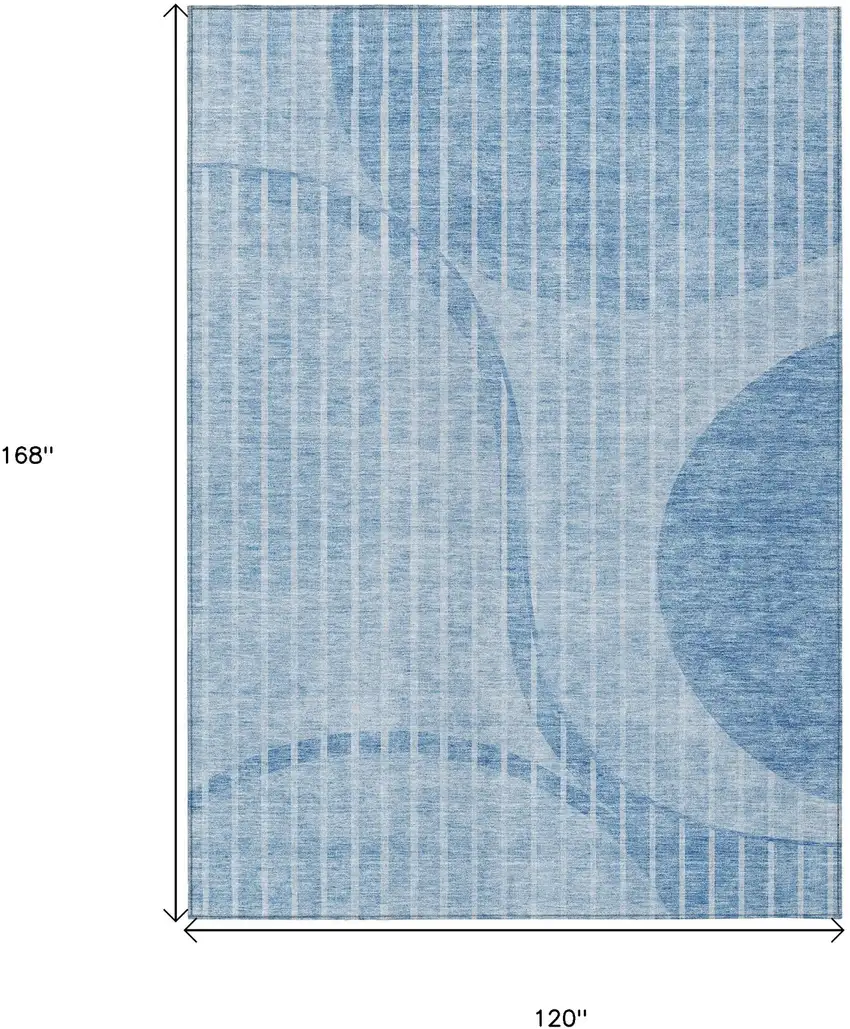 Denim Blue And Sky Blue Striped Washable Indoor Outdoor Area Rug Photo 7