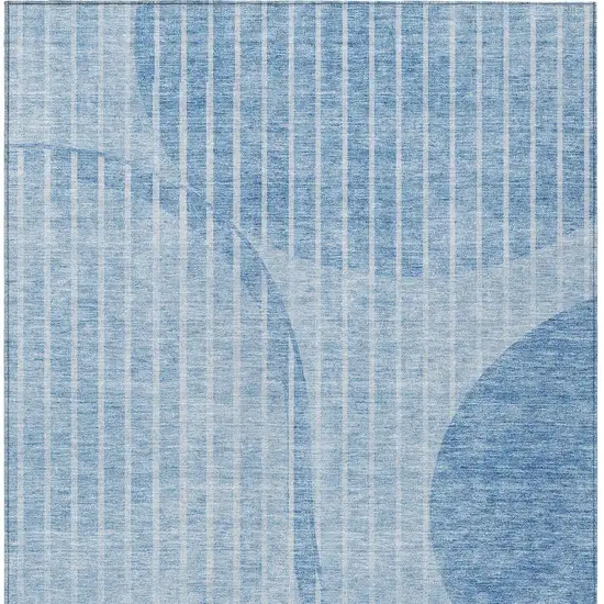 Denim Blue And Sky Blue Striped Washable Indoor Outdoor Area Rug Photo 4