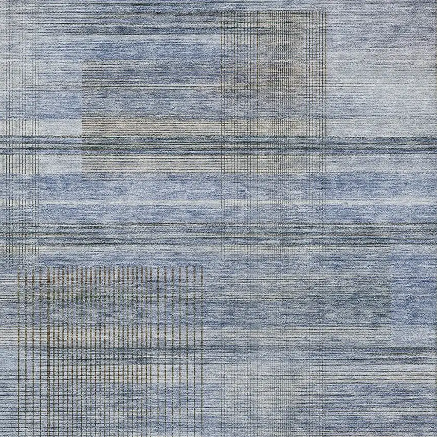 Denim Blue And Sky Blue Striped Washable Indoor Outdoor Area Rug Photo 6