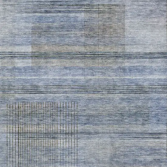 Denim Blue And Sky Blue Striped Washable Indoor Outdoor Area Rug Photo 6