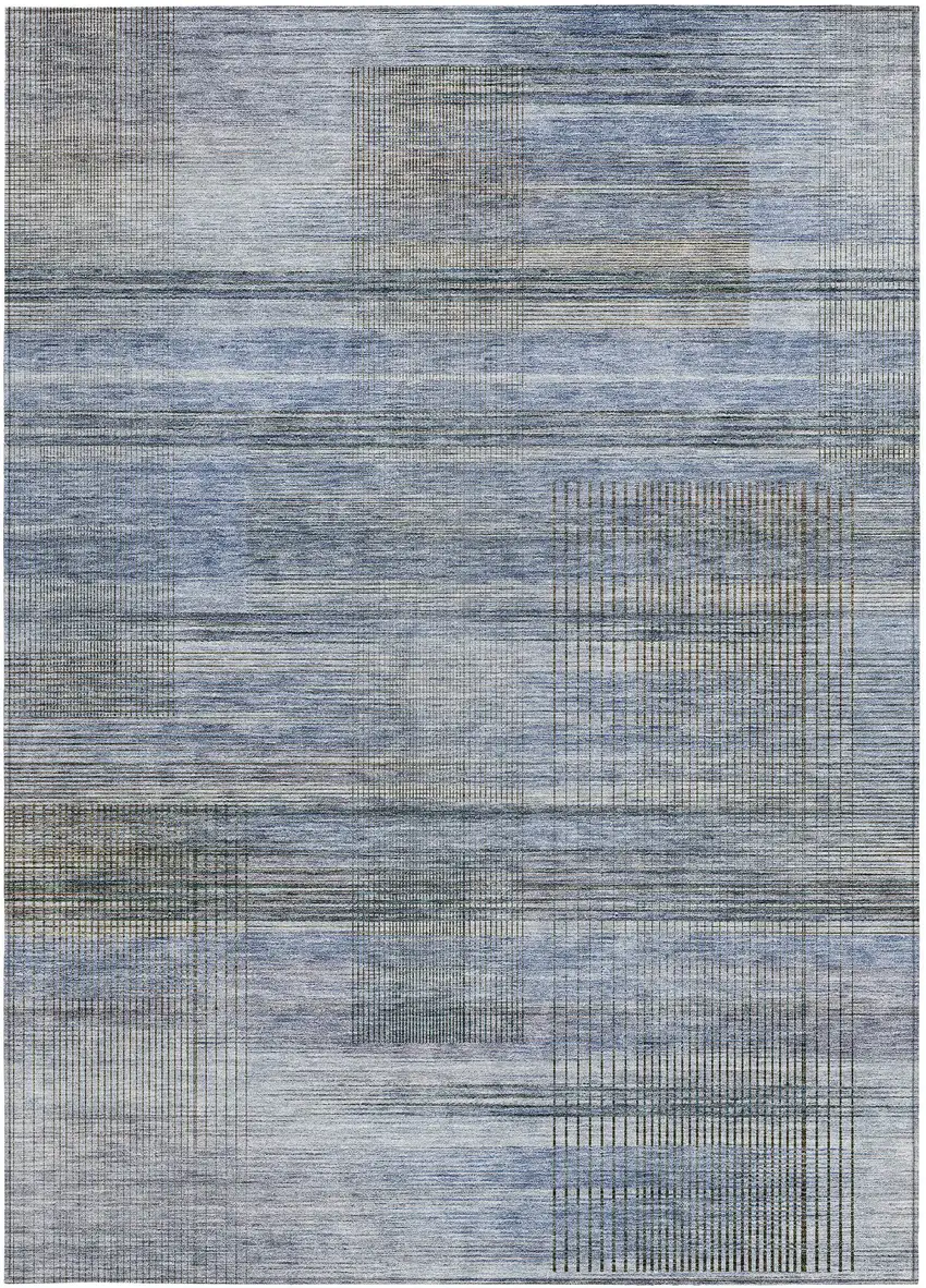 Denim Blue And Sky Blue Striped Washable Indoor Outdoor Area Rug Photo 7