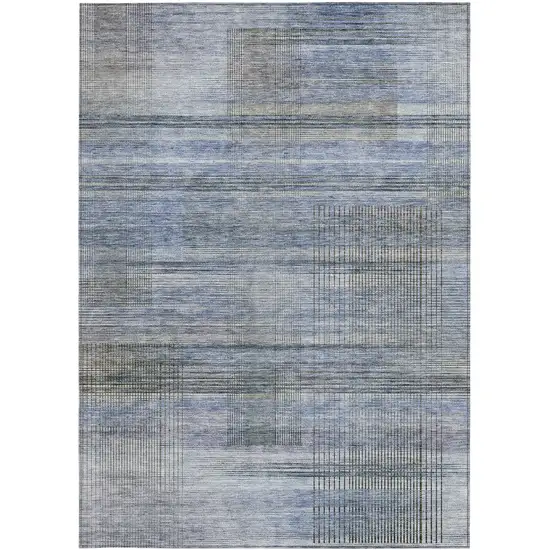 Denim Blue And Sky Blue Striped Washable Indoor Outdoor Area Rug Photo 7