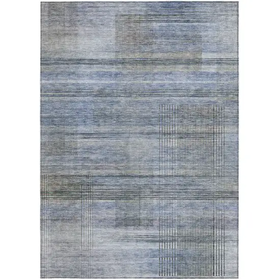 Denim Blue And Sky Blue Striped Washable Indoor Outdoor Area Rug Photo 7
