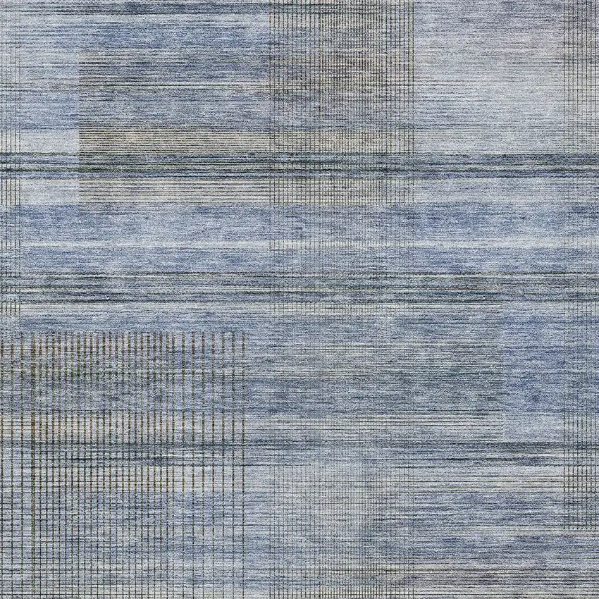Denim Blue And Sky Blue Striped Washable Indoor Outdoor Area Rug Photo 6