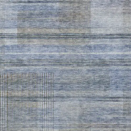 Denim Blue And Sky Blue Striped Washable Indoor Outdoor Area Rug Photo 6