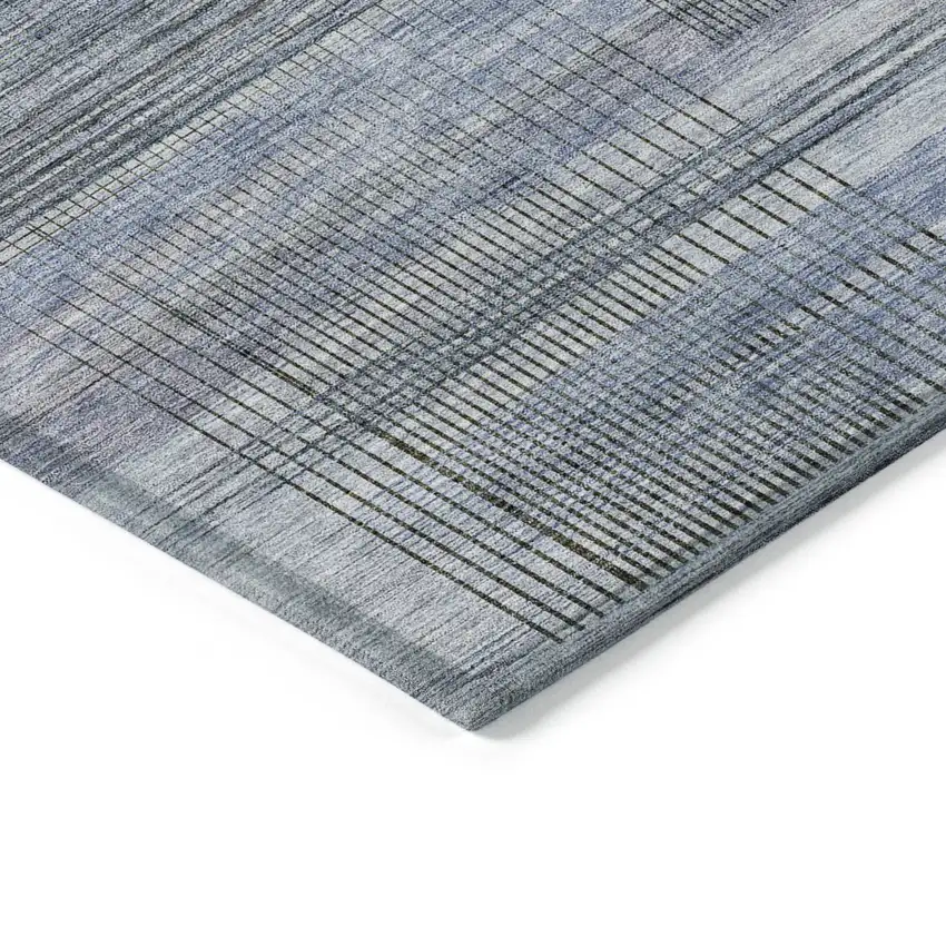 Denim Blue And Sky Blue Striped Washable Indoor Outdoor Area Rug Photo 5