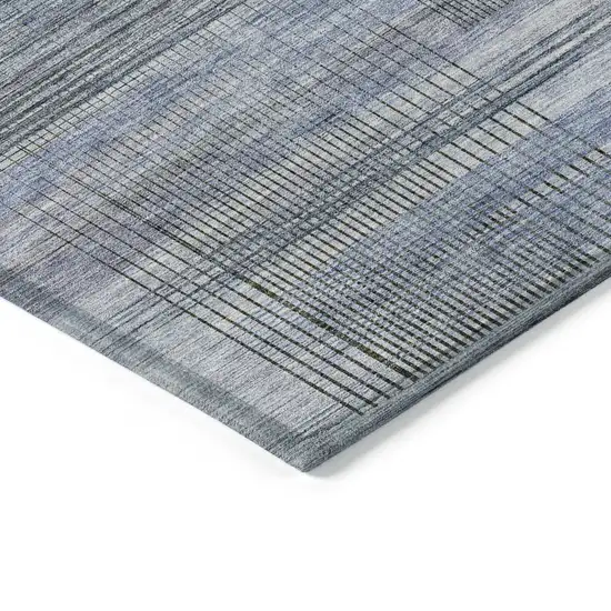 Denim Blue And Sky Blue Striped Washable Indoor Outdoor Area Rug Photo 5