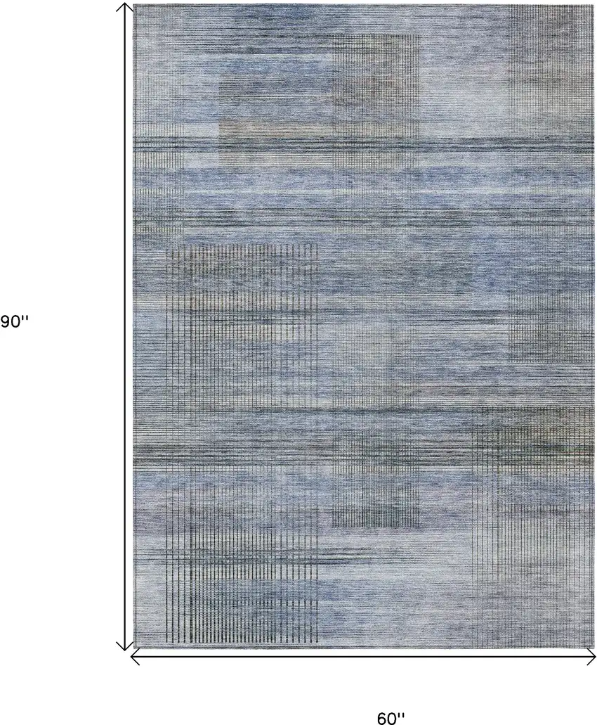 Denim Blue And Sky Blue Striped Washable Indoor Outdoor Area Rug Photo 3