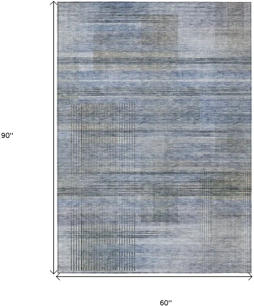 Denim Blue And Sky Blue Striped Washable Indoor Outdoor Area Rug Photo 3